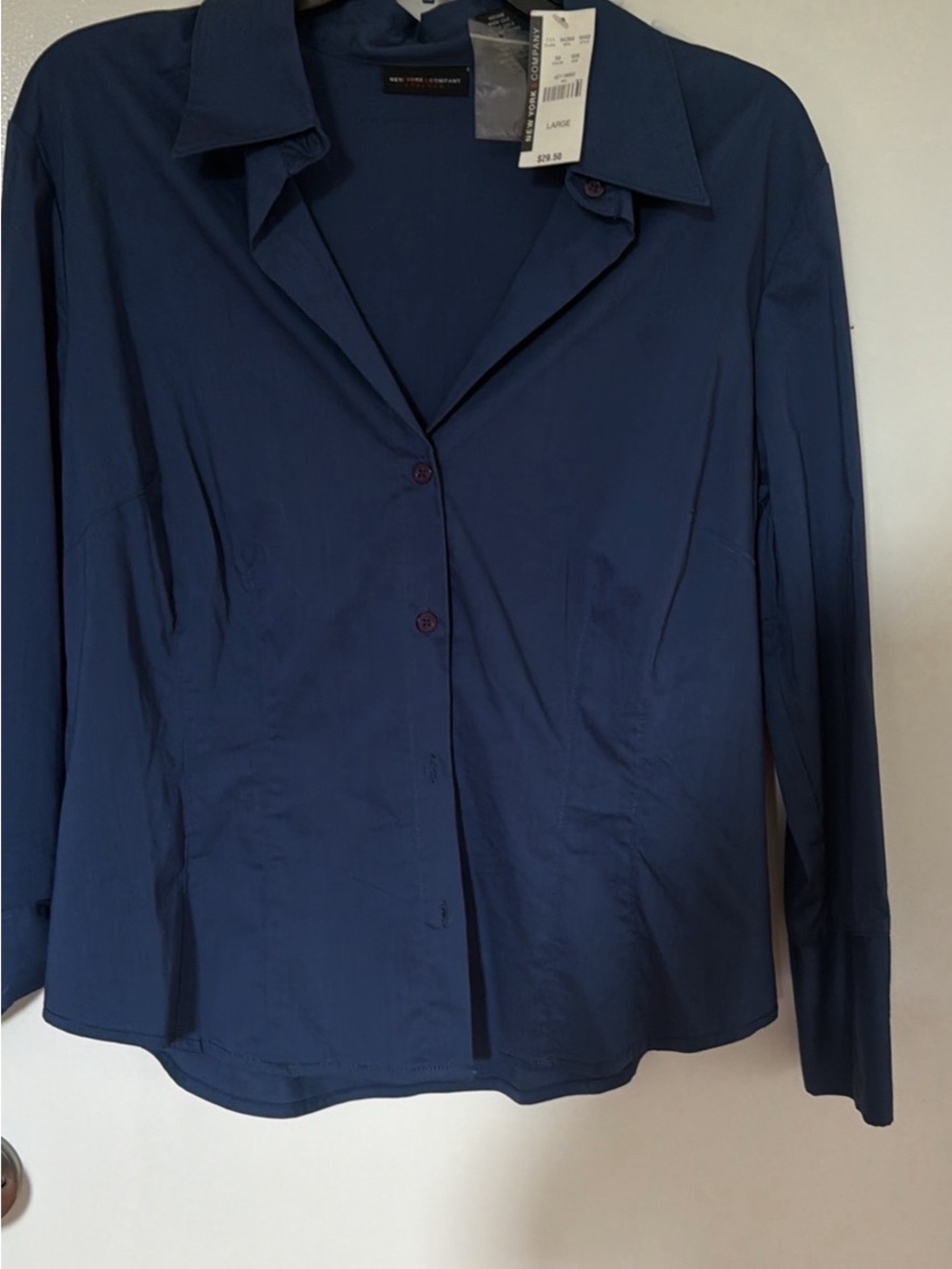 New York & Company Navy Blue Button-Up Shirt